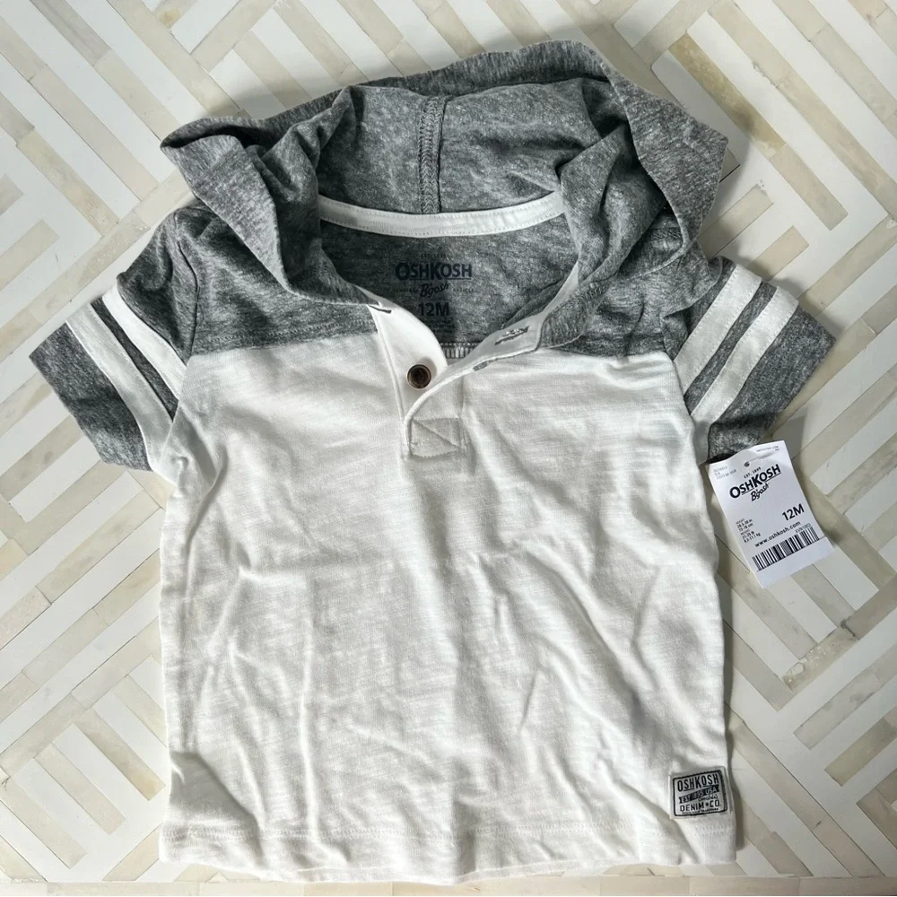 OSHKOSH Colorblock Hooded Tee, 12mo - NEW